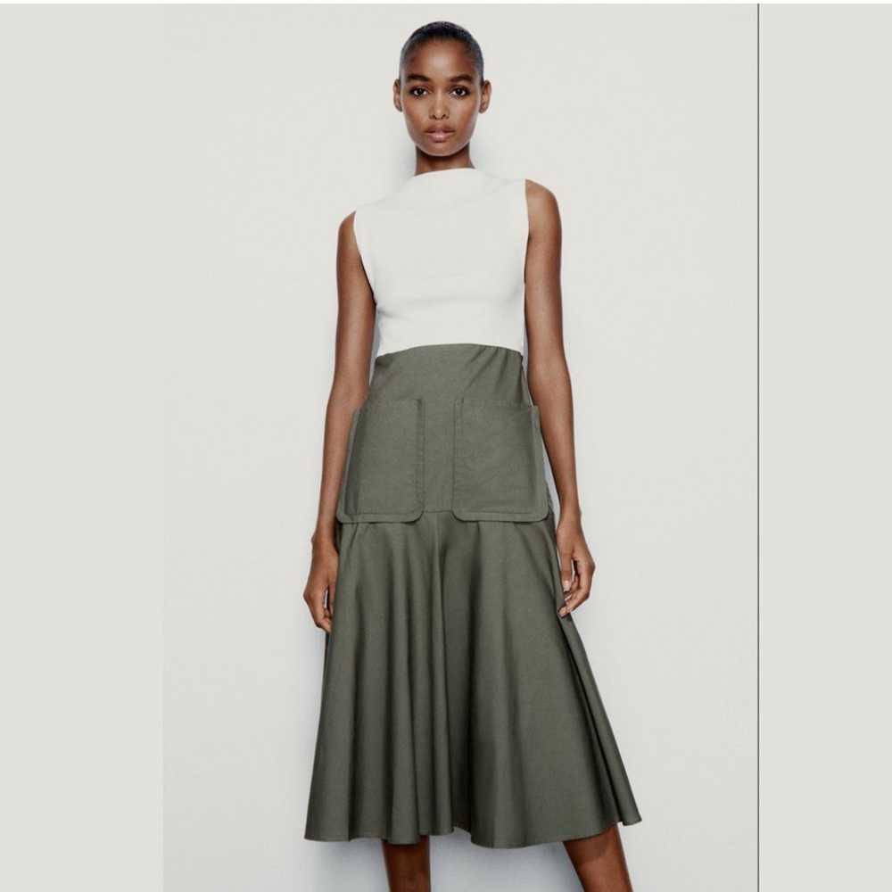 Zara Midi Dress in Cream and Olive